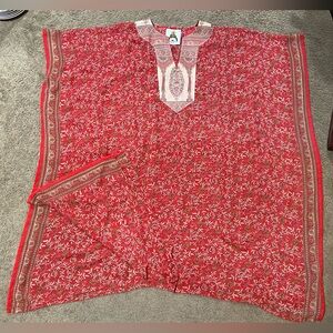 Carla Christoph Houston Womens Red Printed Long Kaftan One Size Pit To Pit 25”